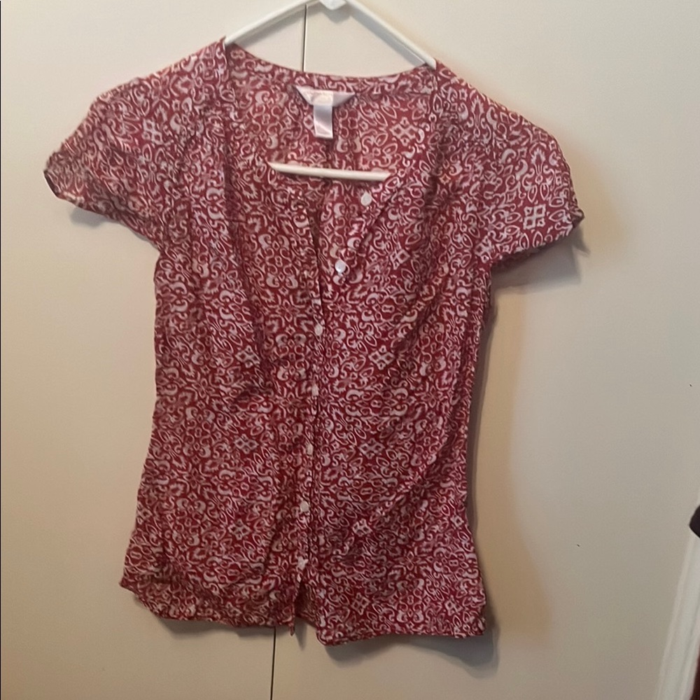 Banana Republic Pink Puff Sleeve Button Down Blouse